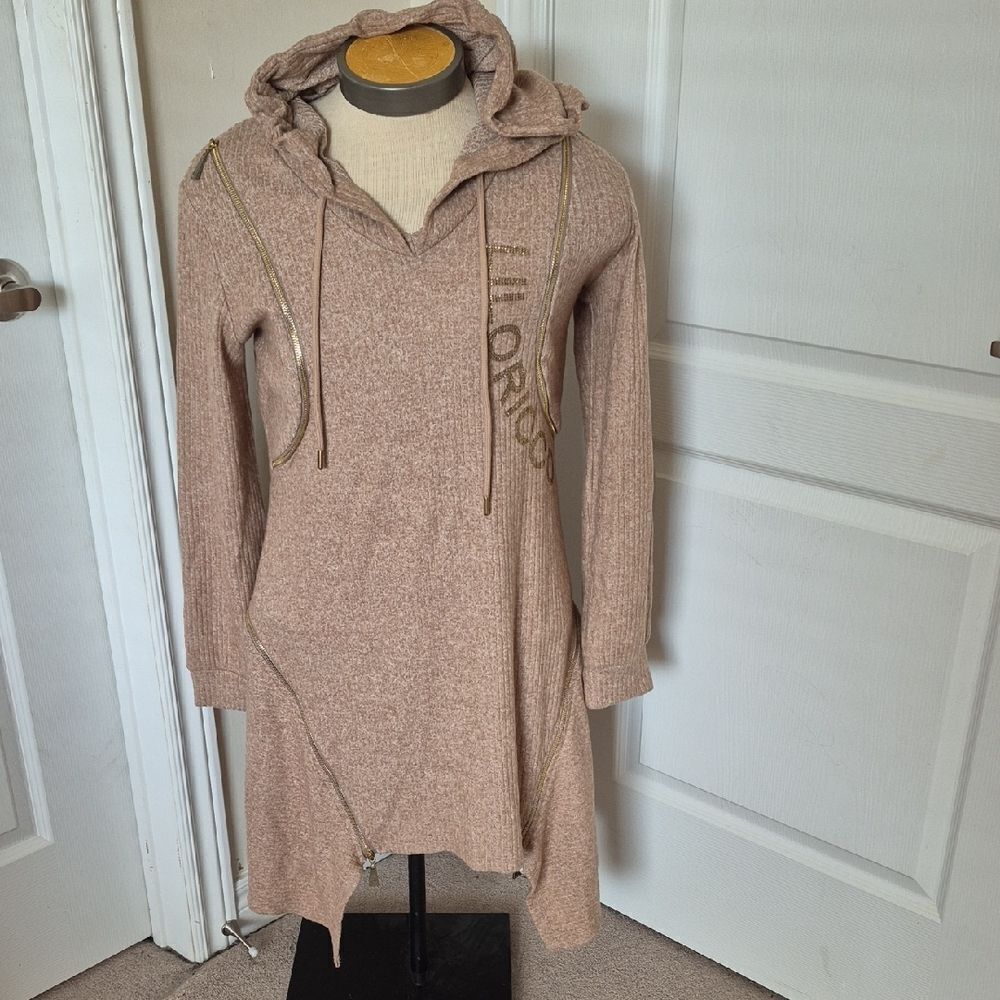 Women's Tan Hooded Midi Dress